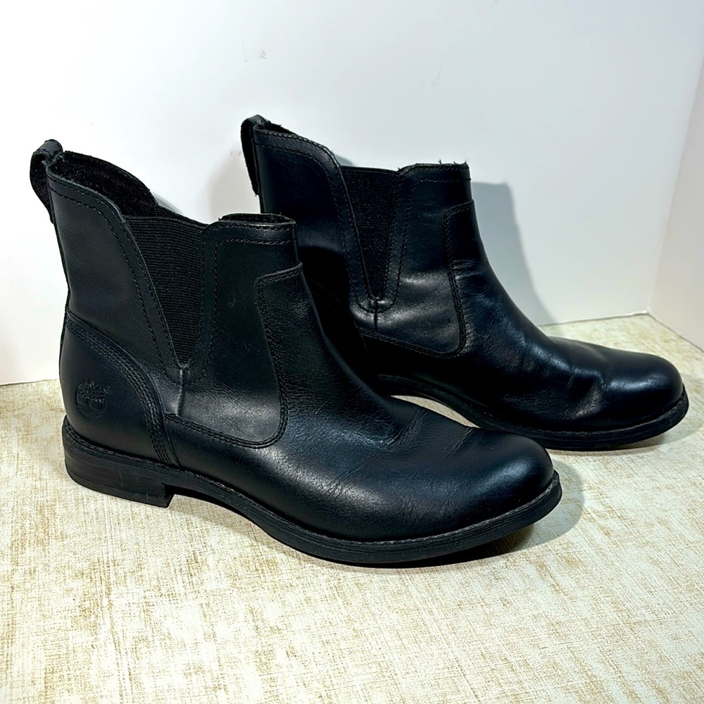 Timberland Ladies "Savin Hill" #8669A Black Leather Pull on Boots - Size 7.5